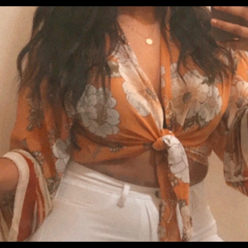 Orange Floral Crop Top✨